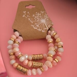 Zara Pink and Pastel Gold Beaded Bracelet Trio